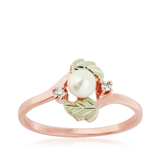 Black Hills Gold Cultured Freshwater Pearl & Diamond Accent Bypass Ring in 10K Pink Gold