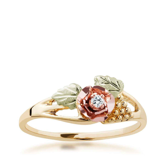 Black Hills Gold Diamond Accent Rose & Grape Promise Ring in 10K Yellow Gold