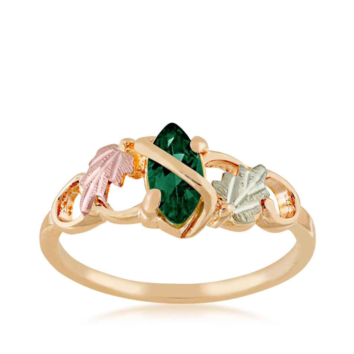 Black Hills Gold Created Marquise Emerald Grapevine Ring in 10K Yellow Gold