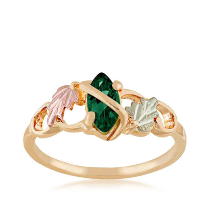 Black Hills Gold Created Marquise Emerald Grapevine Ring in 10K Yellow Gold