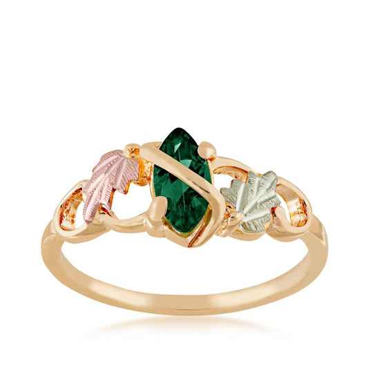 Black Hills Gold Created Marquise Emerald Grapevine Ring in 10K Yellow Gold
