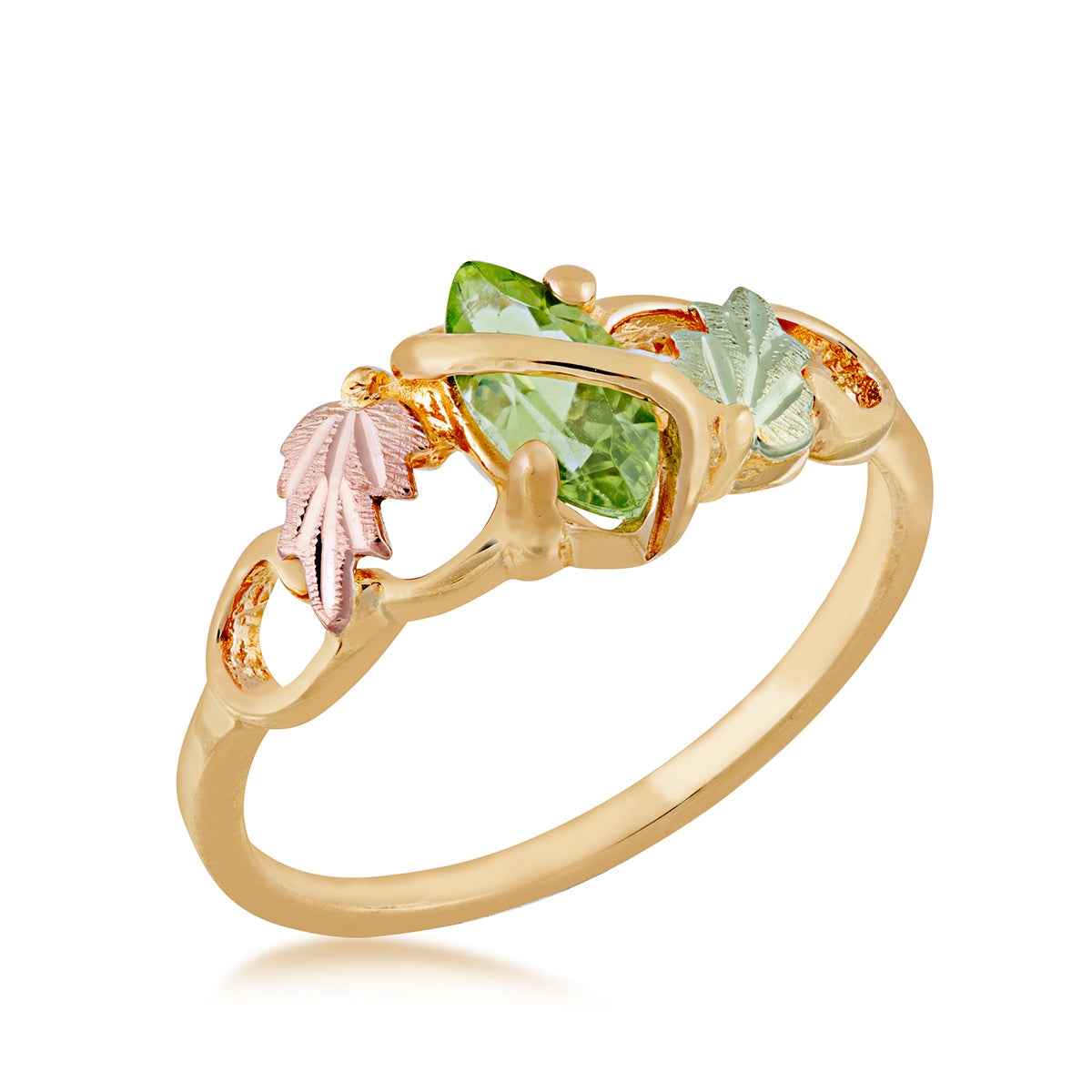 Black Hills Gold Marquise Peridot Grapevine Ring in 10K Yellow Gold front view