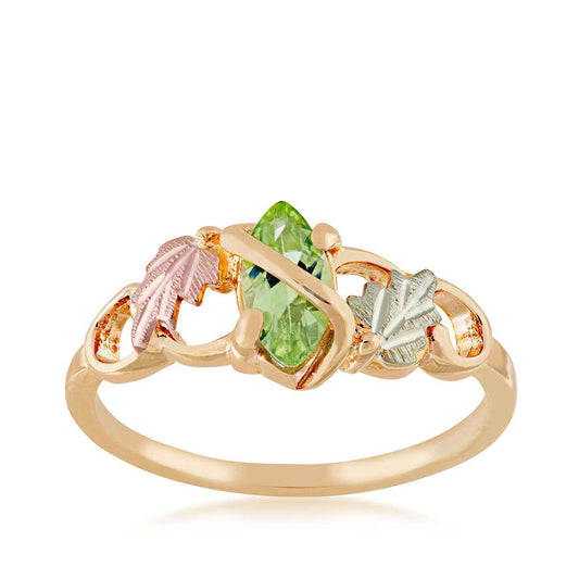 Black Hills Gold Marquise Peridot Grapevine Ring in 10K Yellow Gold