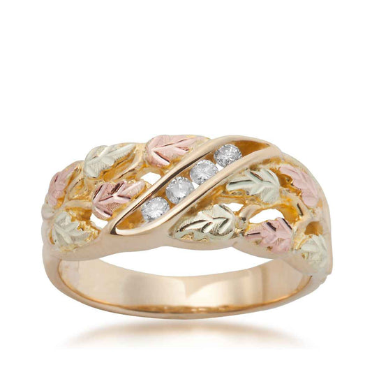 Black Hills Gold 1/8 ct. tw. Diamond Diagonal Channel Set Wedding Ring in 10K Yellow Gold