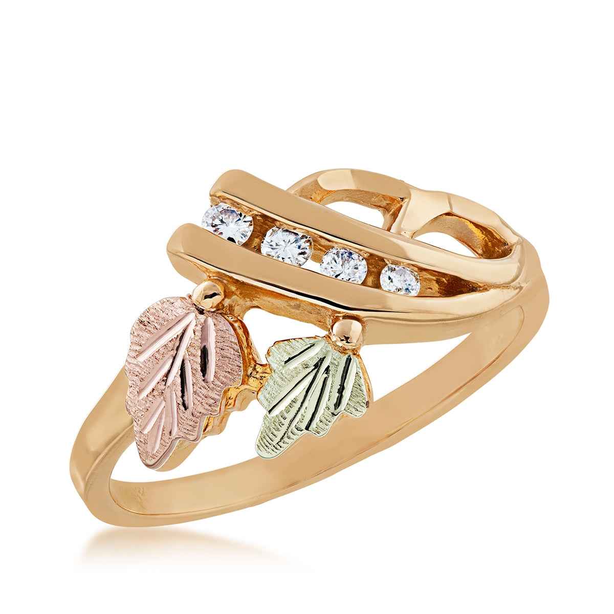 Black Hills Gold 1/10 ct. tw. Round Diamond Channel Set Leaf & Vine Ring in 10K Yellow Gold front view