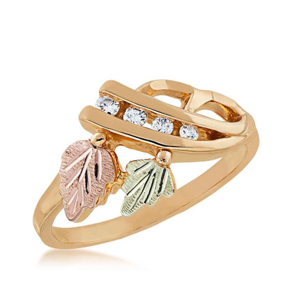 Black Hills Gold 1/10 ct. tw. Round Diamond Channel Set Leaf & Vine Ring in 10K Yellow Gold front view