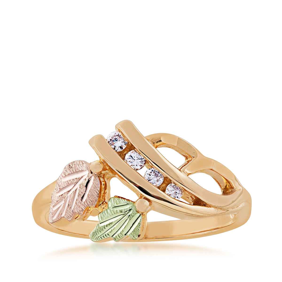 Black Hills Gold 1/10 ct. tw. Round Diamond Channel Set Leaf & Vine Ring in 10K Yellow Gold