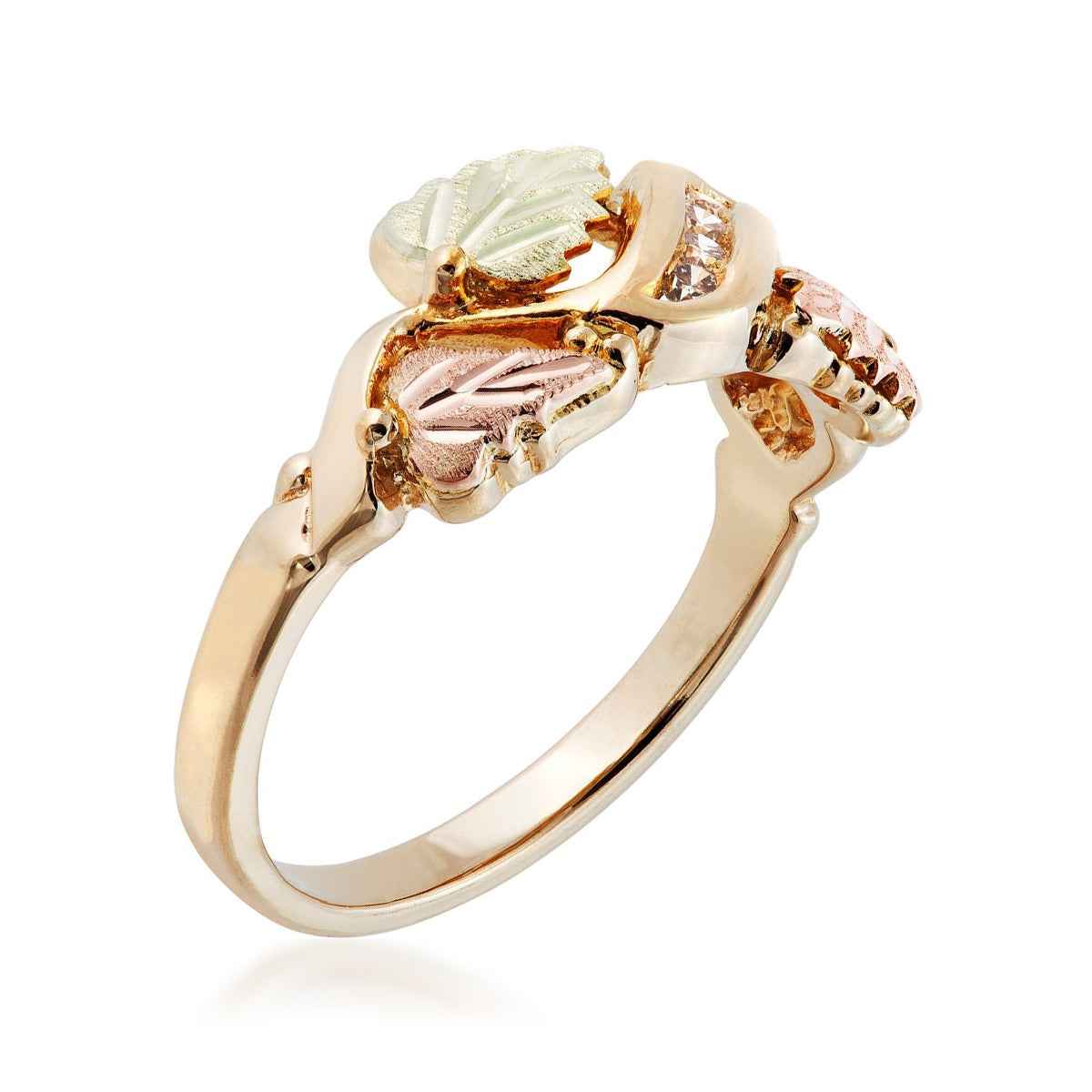 Black Hills Gold 1/8 ct. tw. Round Diamond Channel Set Grapevine & Leaf Anniversary Ring in 10K Yellow Gold front view