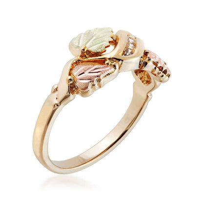 Black Hills Gold 1/8 ct. tw. Round Diamond Channel Set Grapevine & Leaf Anniversary Ring in 10K Yellow Gold front view