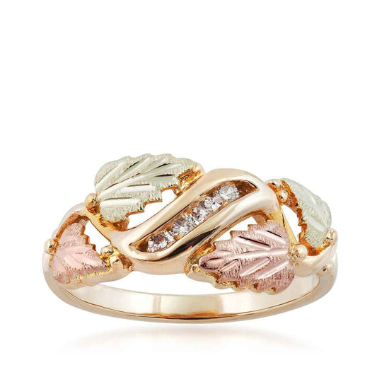 Black Hills Gold 1/8 ct. tw. Round Diamond Channel Set Grapevine & Leaf Anniversary Ring in 10K Yellow Gold