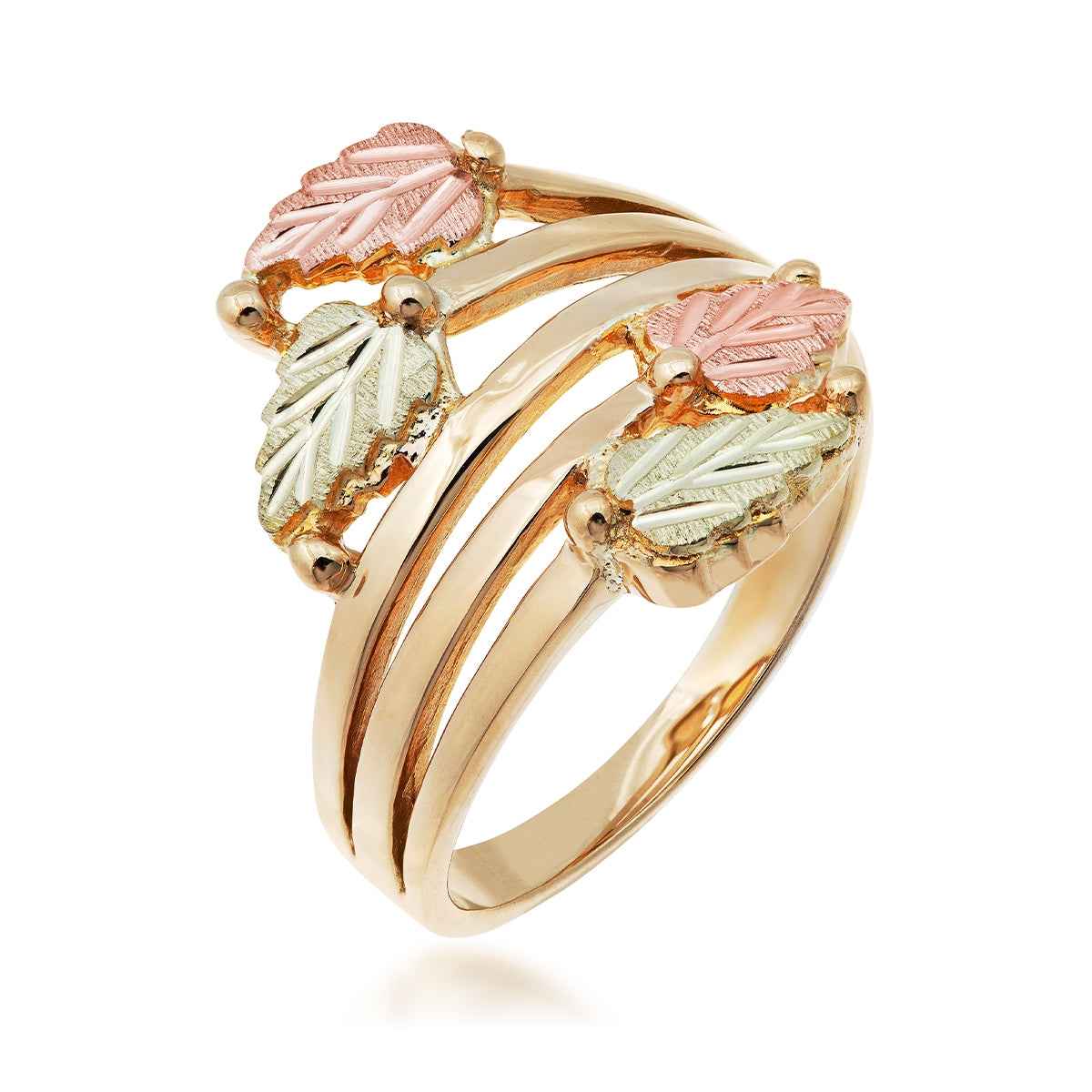 Black Hills Gold Four Leaf Bypass Ring in 10K Yellow Gold front view