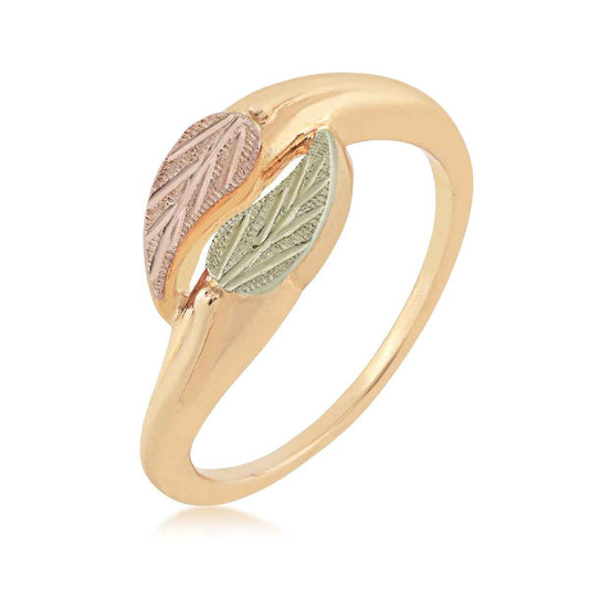 Black Hills Gold Double Leaf Bypass Ring in 10K Yellow Gold front view