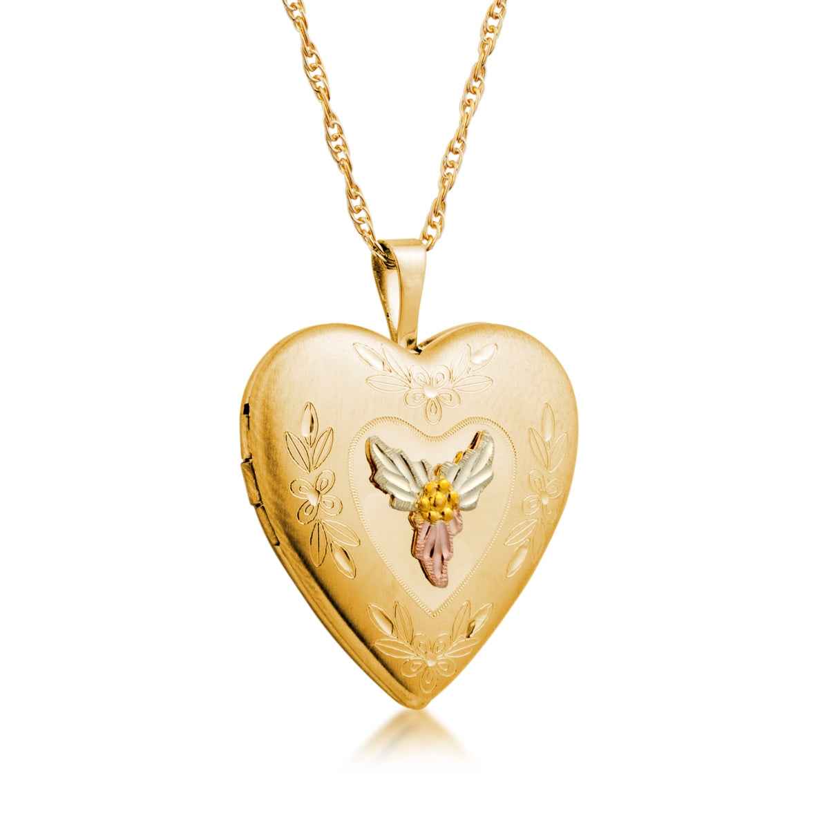 Black Hills Gold Flower Etched 10K Yellow Gold Filled Small Heart Locket