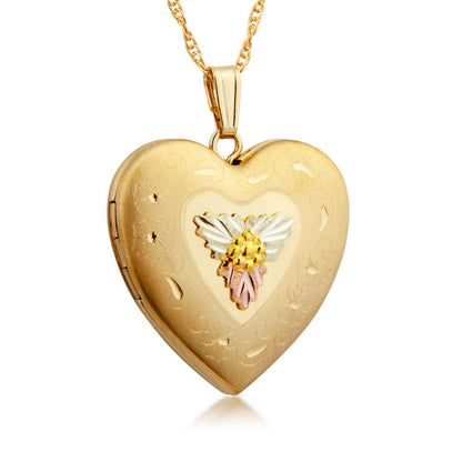 Black Hills Gold Flower Etched 10K Yellow Gold Filled Large Heart Locket