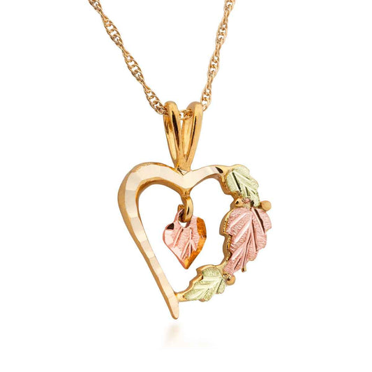 Black Hills Gold Heart Pendant with Dangle Leaf Center in 10K Yellow Gold