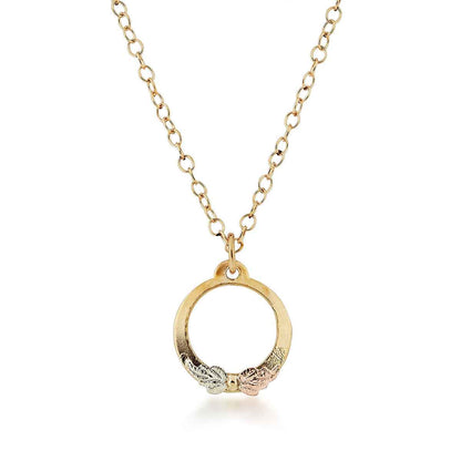 Black Hills Gold Double Leaf Circle Pendant in 10K Yellow Gold