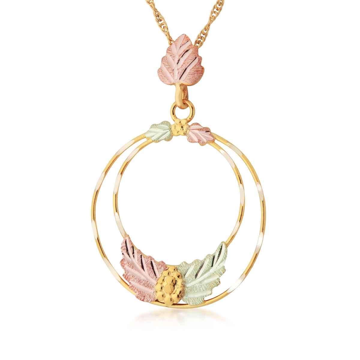 Black Hills Gold Large Dangle Double Circle Pendant in 10K Yellow Gold