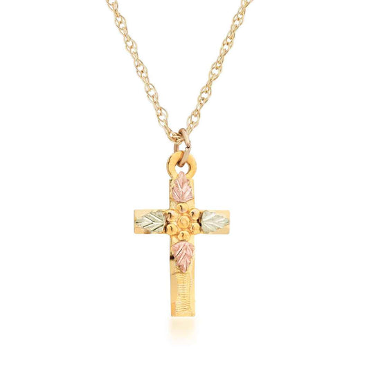 Black Hills Gold Cross Pendant with Grape Cluster Center in 10K Yellow Gold