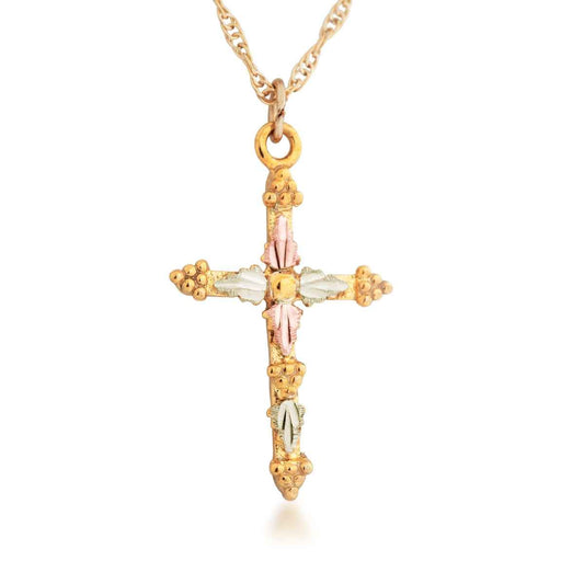 Black Hills Gold Cross Pendant with Grape Cluster Ends in 10K Yellow Gold