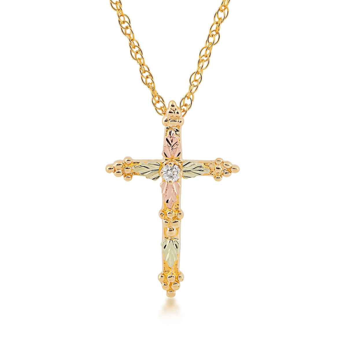 Black Hills Gold Diamond Accent Cross Pendant with Grape Cluster Ends in 10K Yellow Gold