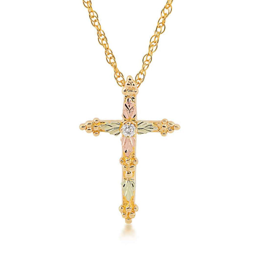 Black Hills Gold Diamond Accent Cross Pendant with Grape Cluster Ends in 10K Yellow Gold