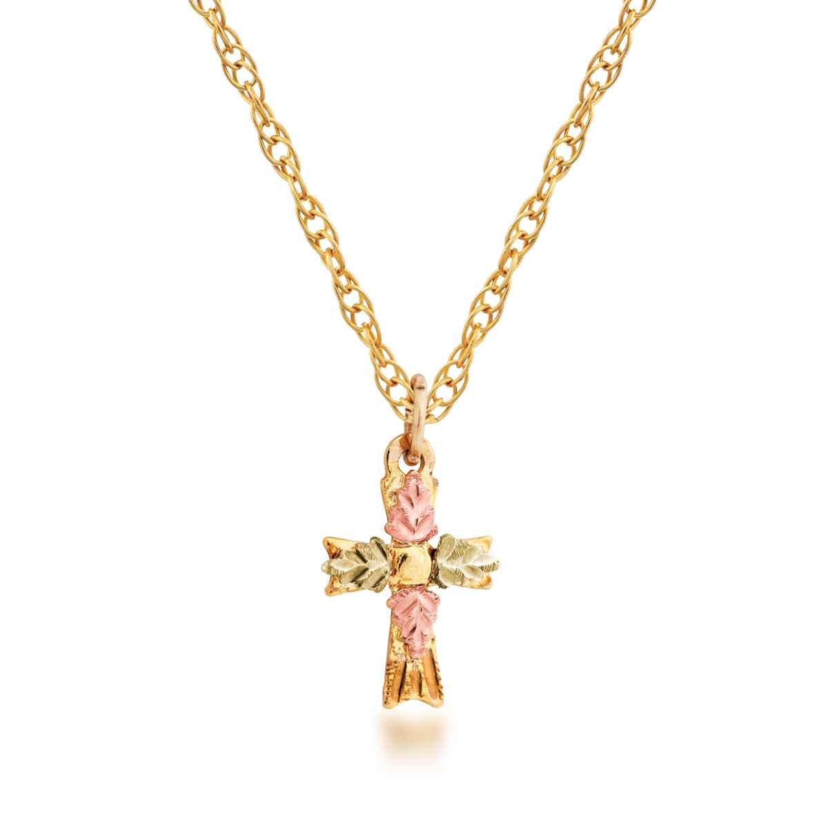 Black Hills Gold Small Cross Pendant with Leaf Accents in 10K Yellow Gold