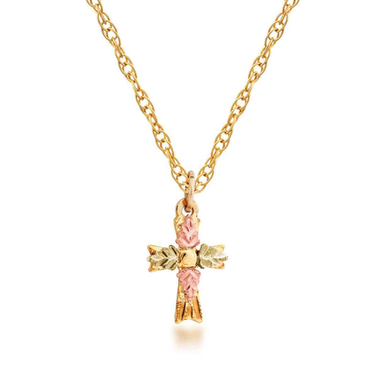 Black Hills Gold Small Cross Pendant with Leaf Accents in 10K Yellow Gold