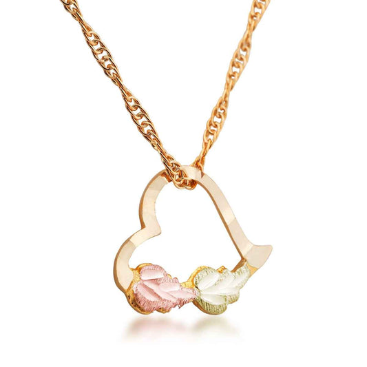 Black Hills Gold Diamond Cut Double Leaf Heart Pendant in 10K Yellow Gold