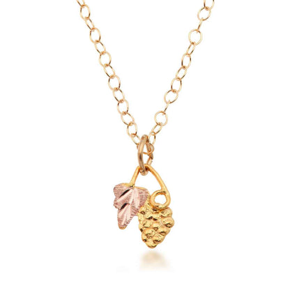 Black Hills Gold Pink Leaf & Grapevine Pendant in 10K Yellow Gold
