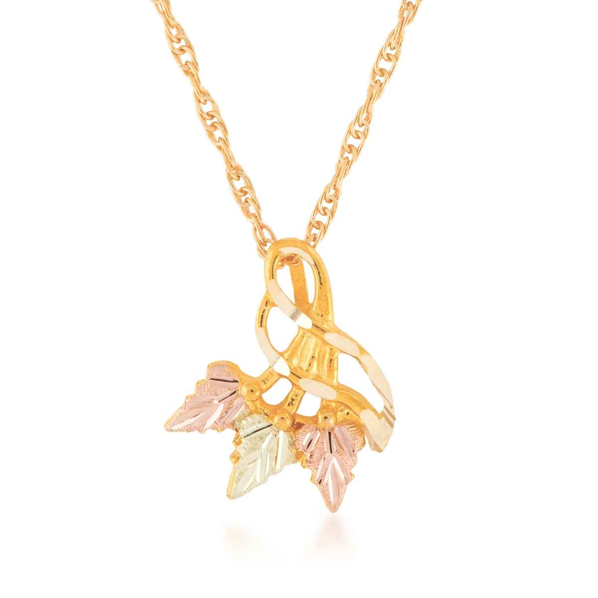 Black Hills Gold Twist Vine & Three Leaf Drop Pendant in 10K Yellow Gold