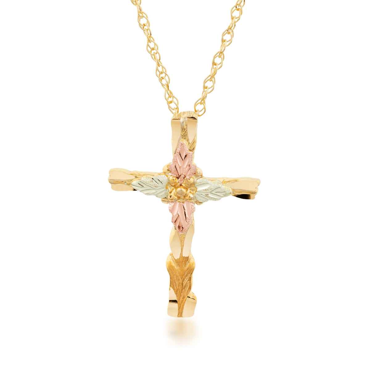 Black Hills Gold Carved Cross Pendant in 10K Yellow Gold
