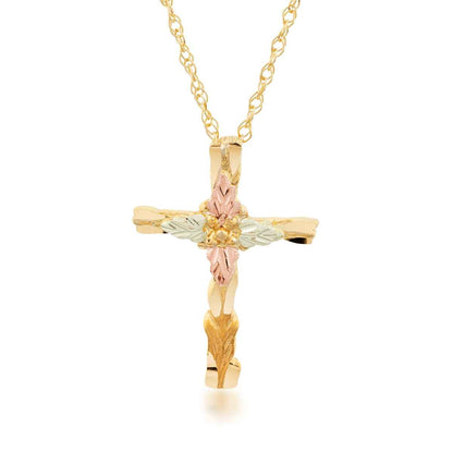 Black Hills Gold Carved Cross Pendant in 10K Yellow Gold