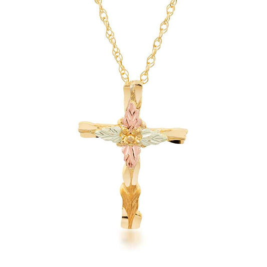 Black Hills Gold Carved Cross Pendant in 10K Yellow Gold