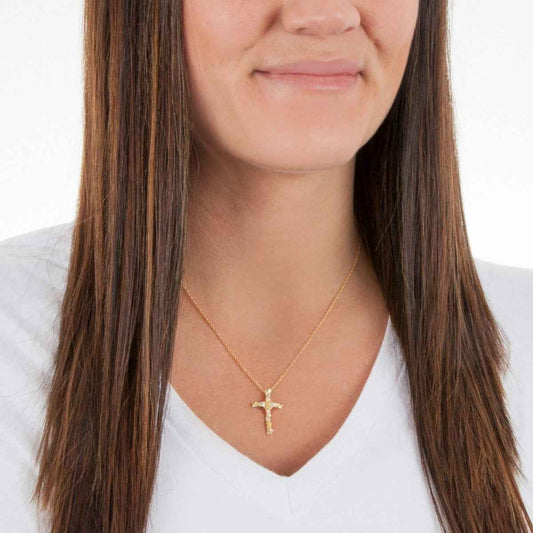 Black Hills Gold Carved Cross Pendant in 10K Yellow Gold front view