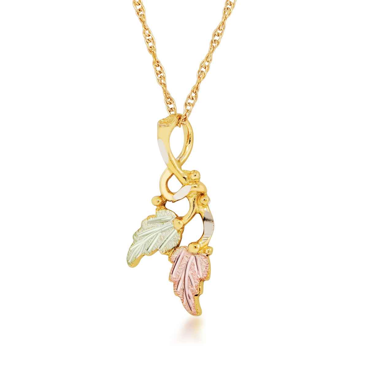 Black Hills Gold Twist Vine & Double Leaf Pendant in 10K Yellow Gold