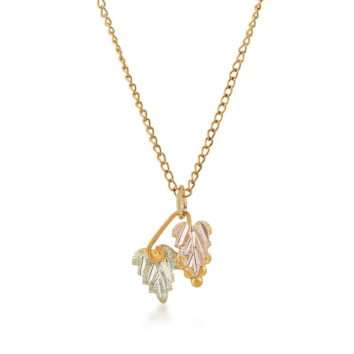 Black Hills Gold Double Leaf & Grapevine Pendant in 10K Yellow Gold