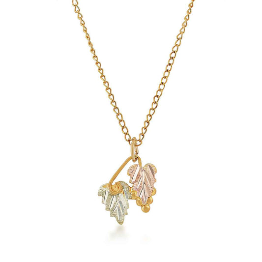 Black Hills Gold Double Leaf & Grapevine Pendant in 10K Yellow Gold