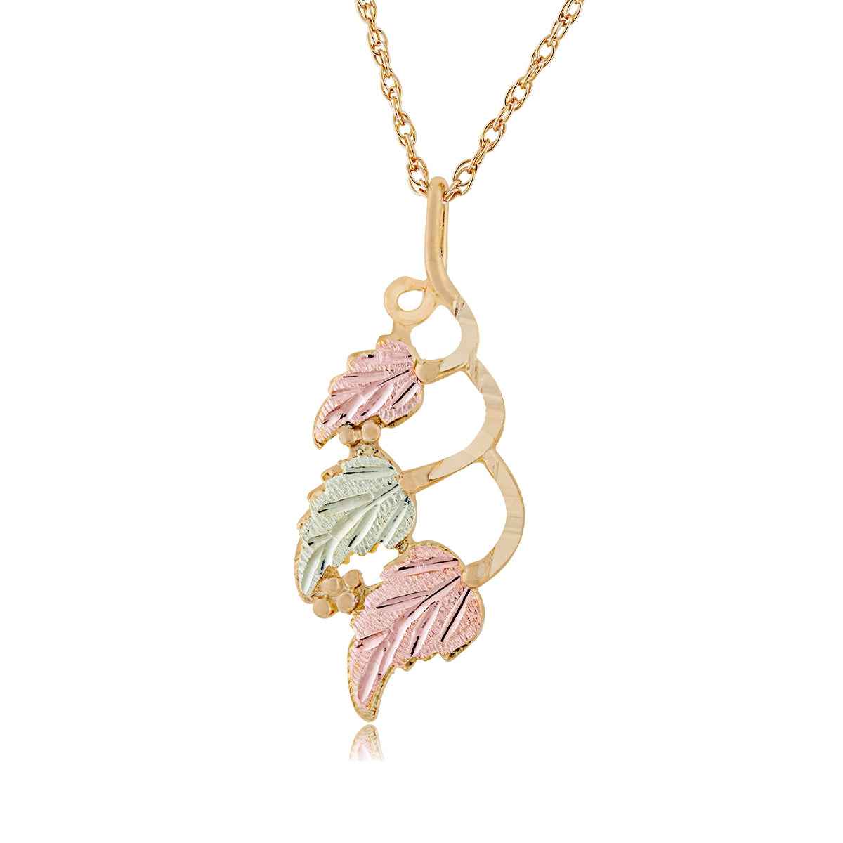 Black Hills Gold Hanging Vine & Triple Leaf Pendant in 10K Yellow Gold