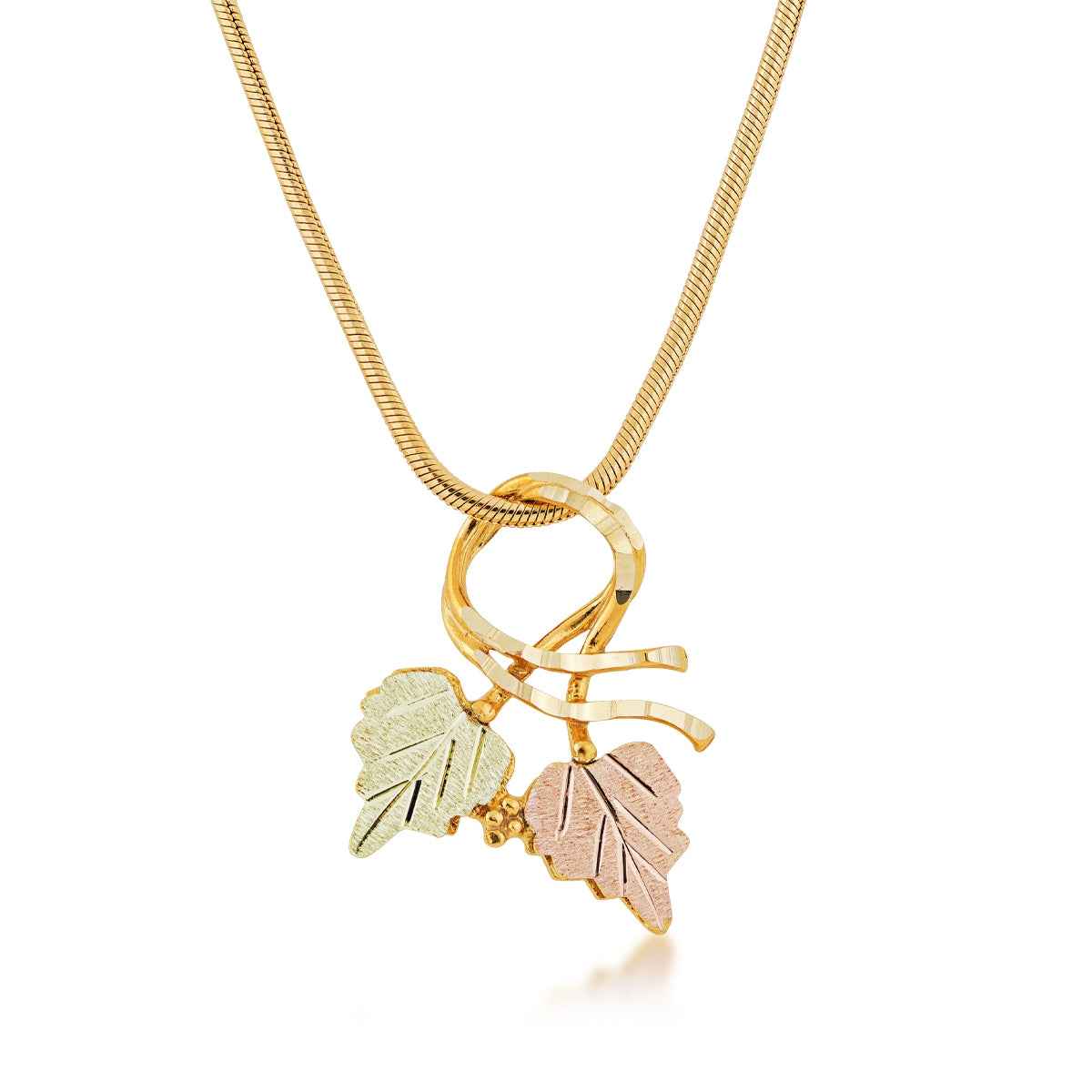 Black Hills Gold Double Leaf & Vine Slide Pendant in 10K Yellow Gold
