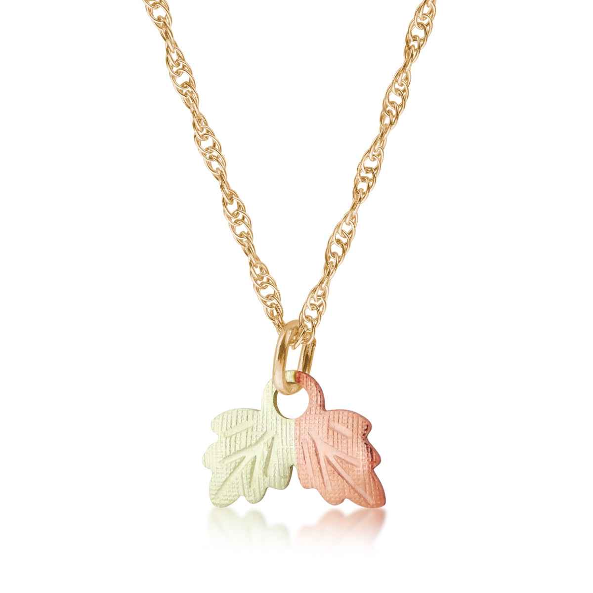 Black Hills Gold Pink & Green Leaf Pendant in 10K Yellow Gold