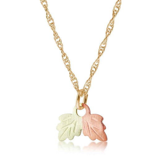 Black Hills Gold Pink & Green Leaf Pendant in 10K Yellow Gold