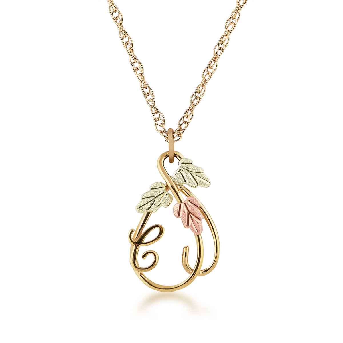 Black Hills Gold Hanging Vine with Leaves Initial Letter C Pendant in 10K Yellow Gold