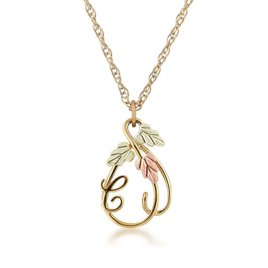 Black Hills Gold Hanging Vine with Leaves Initial Letter C Pendant in 10K Yellow Gold