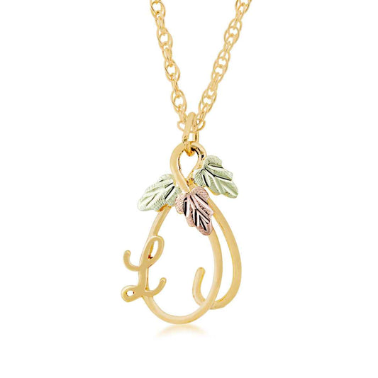 Black Hills Gold Hanging Vine with Leaves Initial Letter L Pendant in 10K Yellow Gold