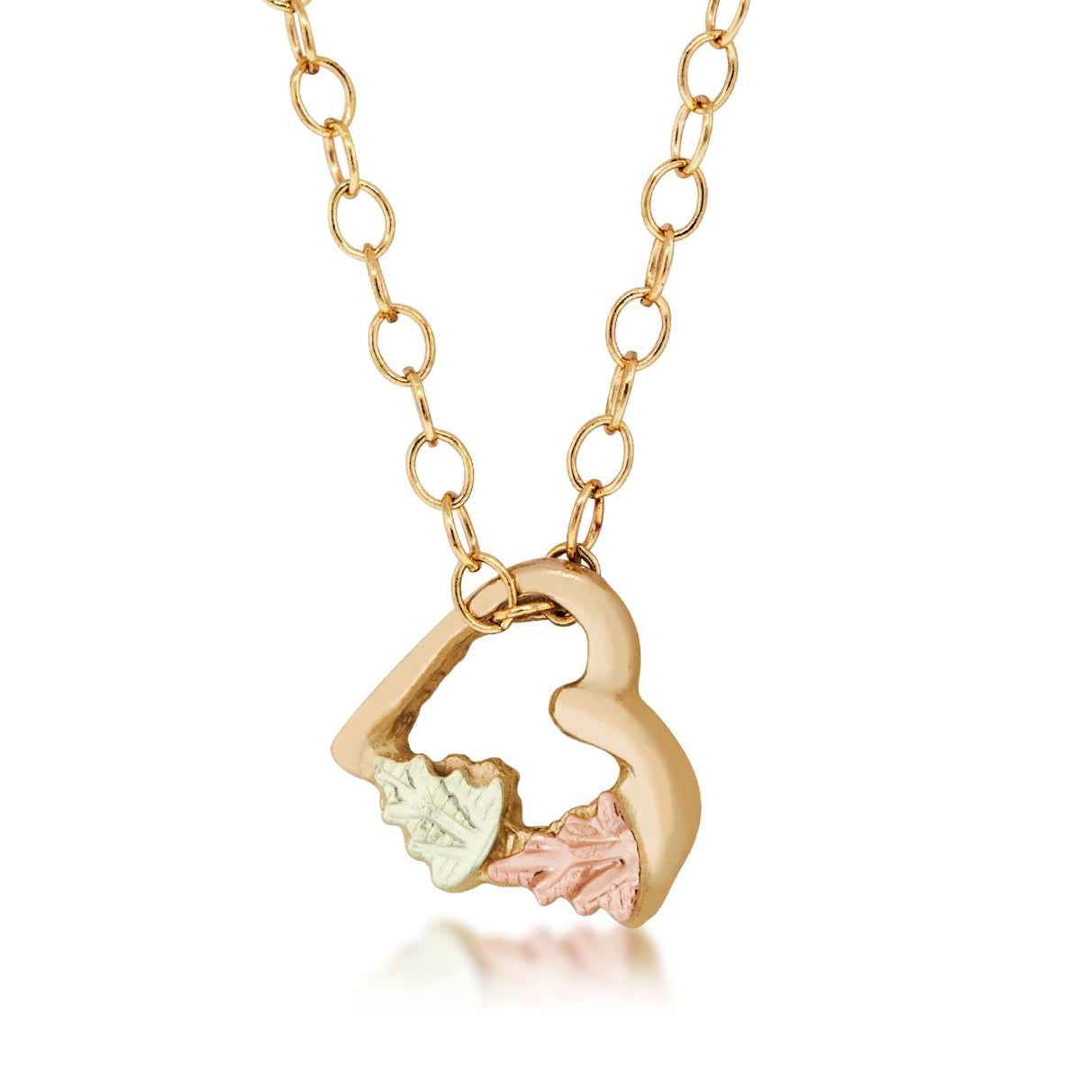 Black Hills Gold Double Leaf Heart Pendant in 10K Yellow Gold