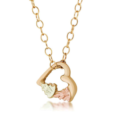Black Hills Gold Double Leaf Heart Pendant in 10K Yellow Gold
