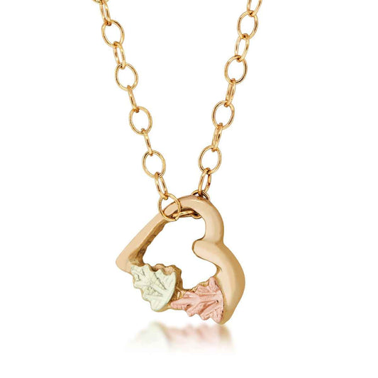 Black Hills Gold Double Leaf Heart Pendant in 10K Yellow Gold