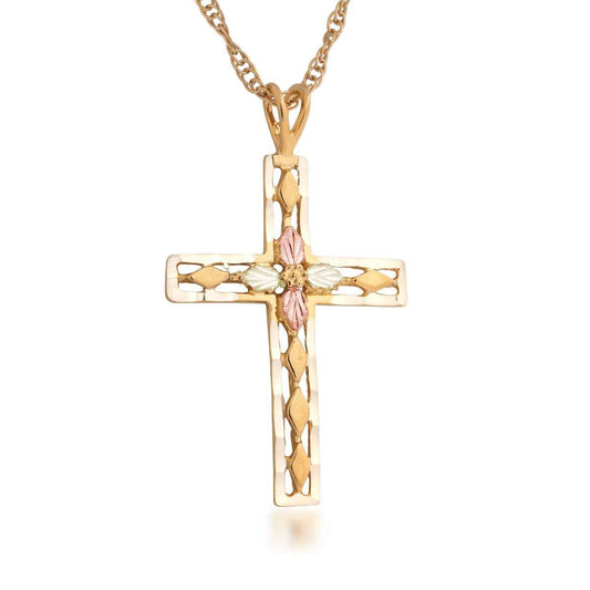 Black Hills Gold Diamond Cut Open Cross Pendant with Grape Cluster Center in 10K Yellow Gold