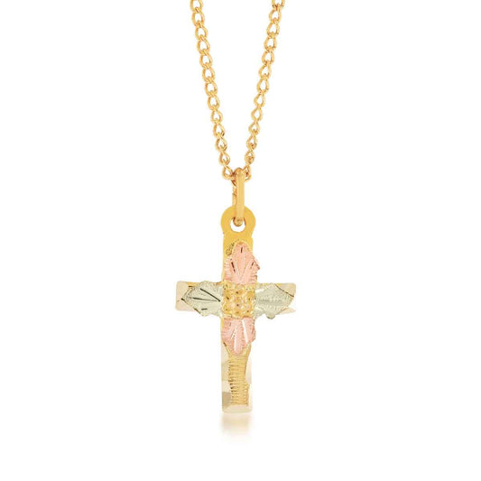 Black Hills Gold Cross Pendant with Grape & Leaf Center in 10K Yellow Gold
