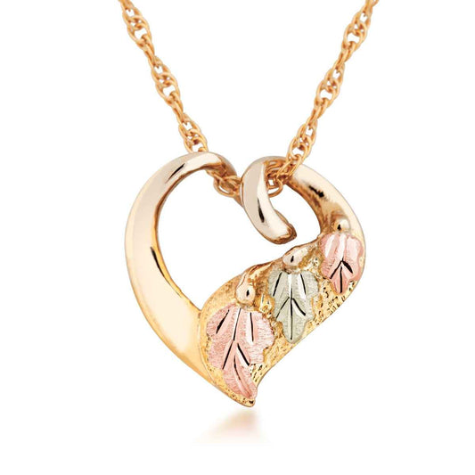 Black Hills Gold Twist Three Leaf Heart Pendant in 10K Yellow Gold